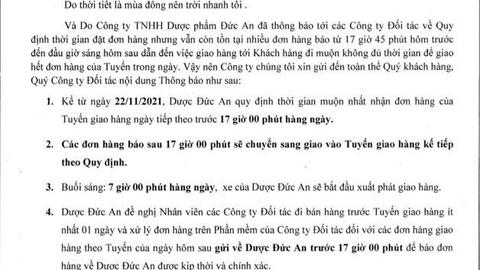 THÔNG BÁO  QUY ĐỊNH THỜI GIAN BÁO ĐƠN HÀNG